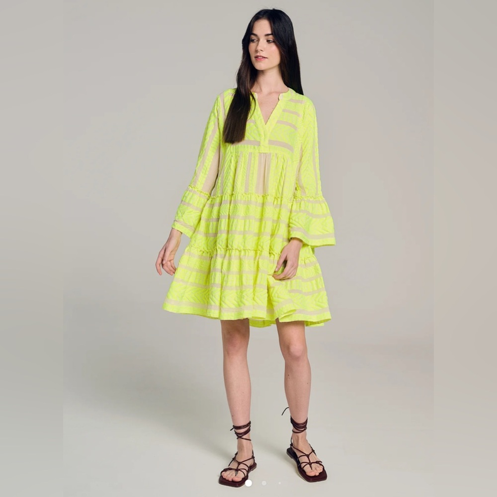 NWT L Devotion Twins Ella Dress Lime/Off White